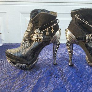 New Rock Women's Leather Alligator Side Zip Heel Shoes 39 Size